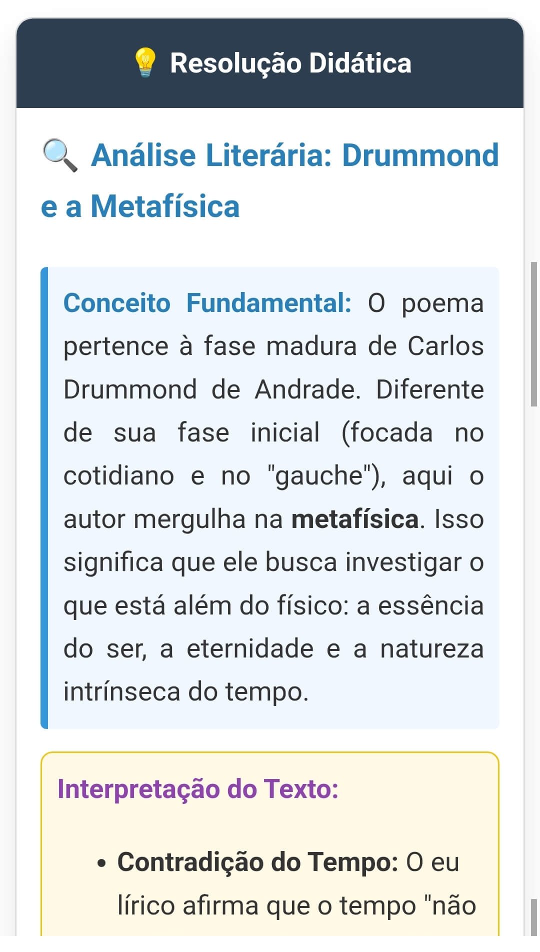 Exemplo da parte do meio do verso do flashcard.