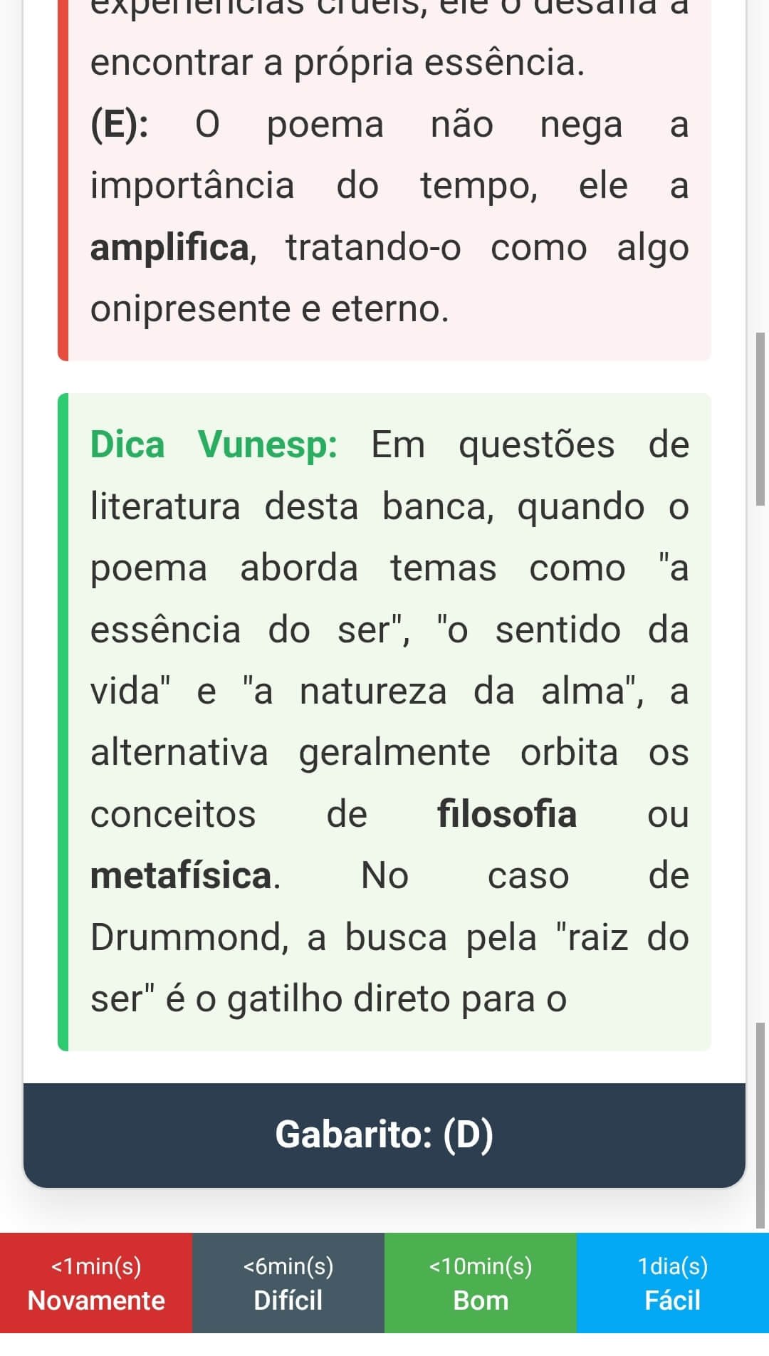 Exemplo da parte final do verso do flashcard.