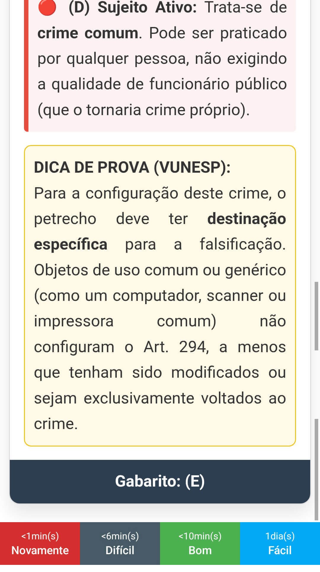 Exemplo da parte final do verso do flashcard.